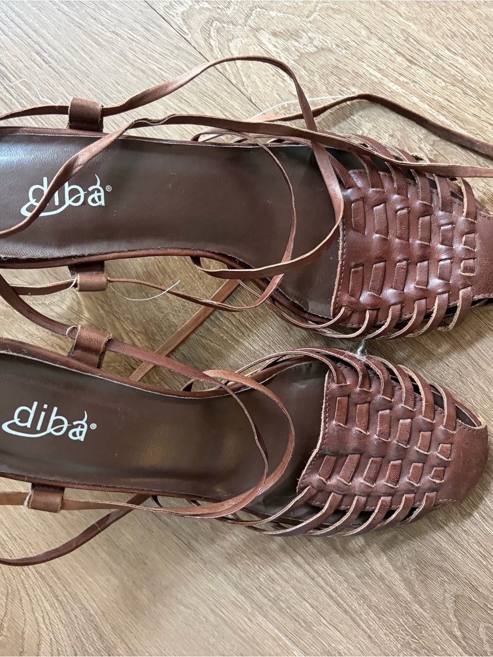 DIBA Brown Woven Leather Lace-Up Kitten Heels - Picture 2 of 6
